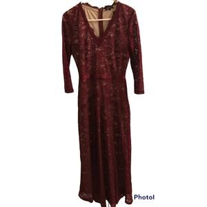 Musol Dress Size Medium Burgundy Red Wine Lace Lined Maxi 3/4 Sleeve Formal NWT